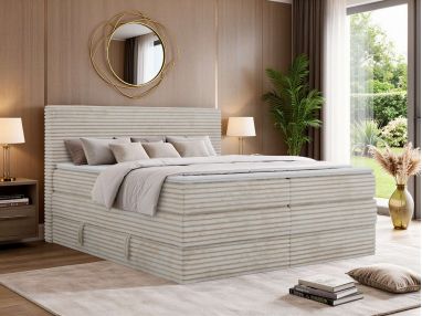 Łóżko kontynentalne TILION KING 140x200 - H3 - beżowy, sztruks - Topper T25