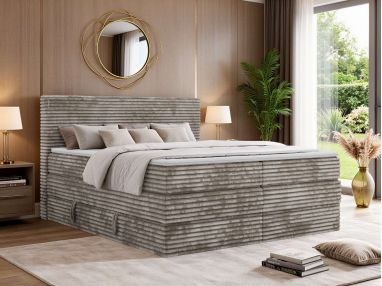 Łóżko kontynentalne TILION KING 160x200 - H3 - jasnobrązowy, sztruks - Topper T25