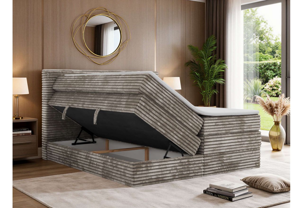 Łóżko kontynentalne TILION KING 200x200 - H4 - jasnobrązowy, sztruks - Topper T25