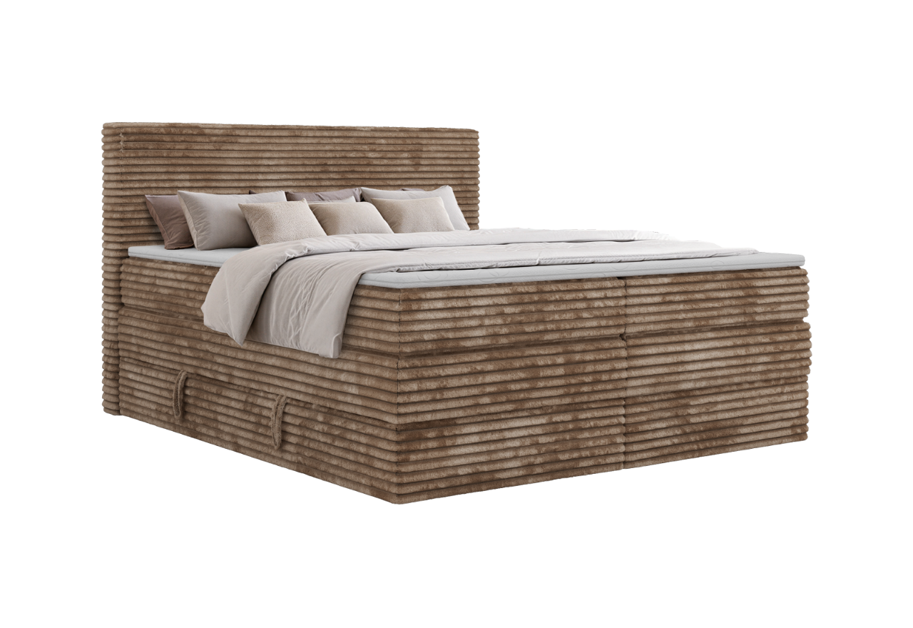 Łóżko kontynentalne TILION KING 140x200 - H4 - brązowy, sztruks - Topper T25