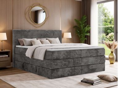 Łóżko kontynentalne TILION KING 140x200 - H3 - ciemnoszary, sztruks - Topper T25