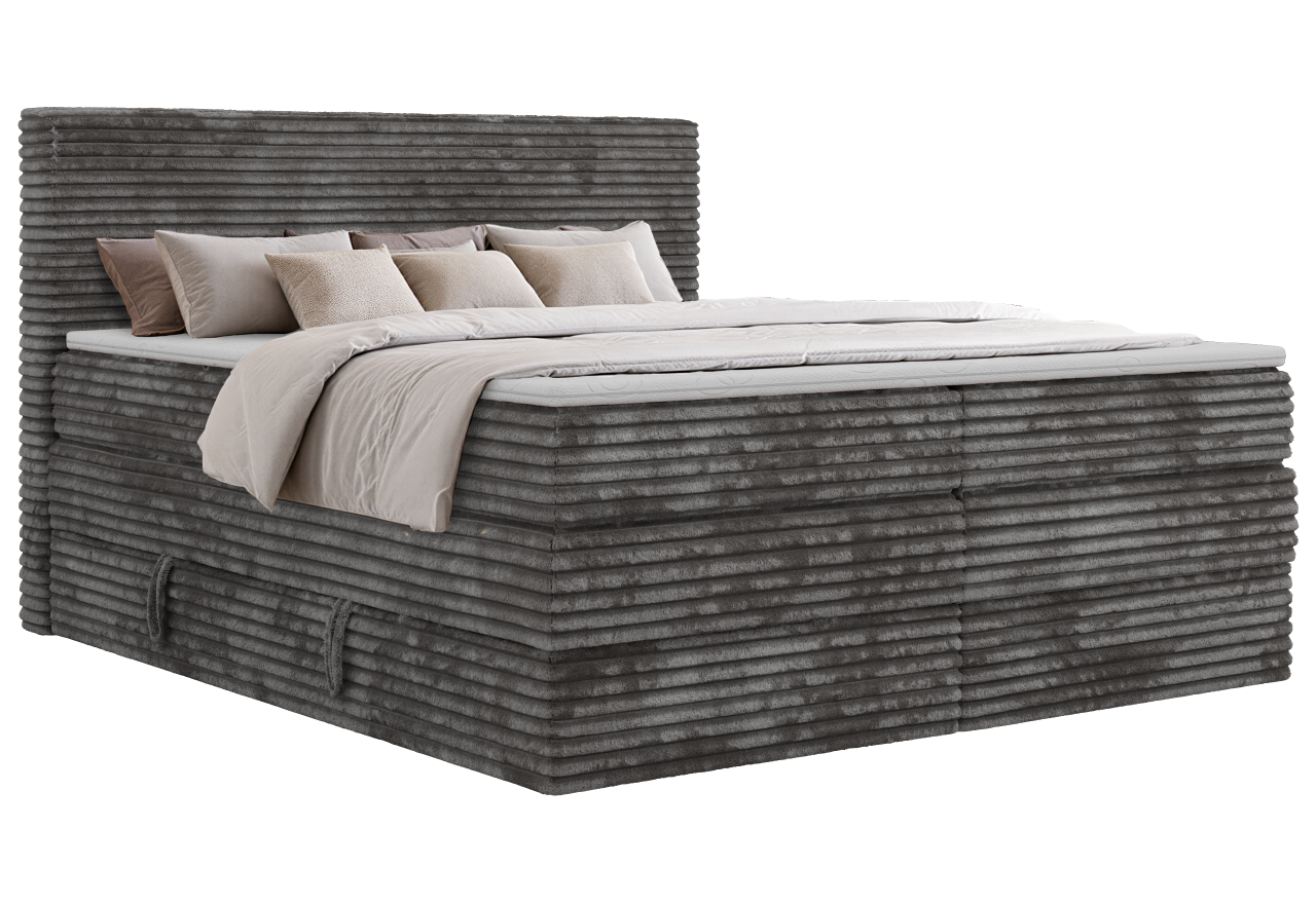 Łóżko kontynentalne TILION KING 140x200 - H4 - ciemnoszary, sztruks - Topper T25