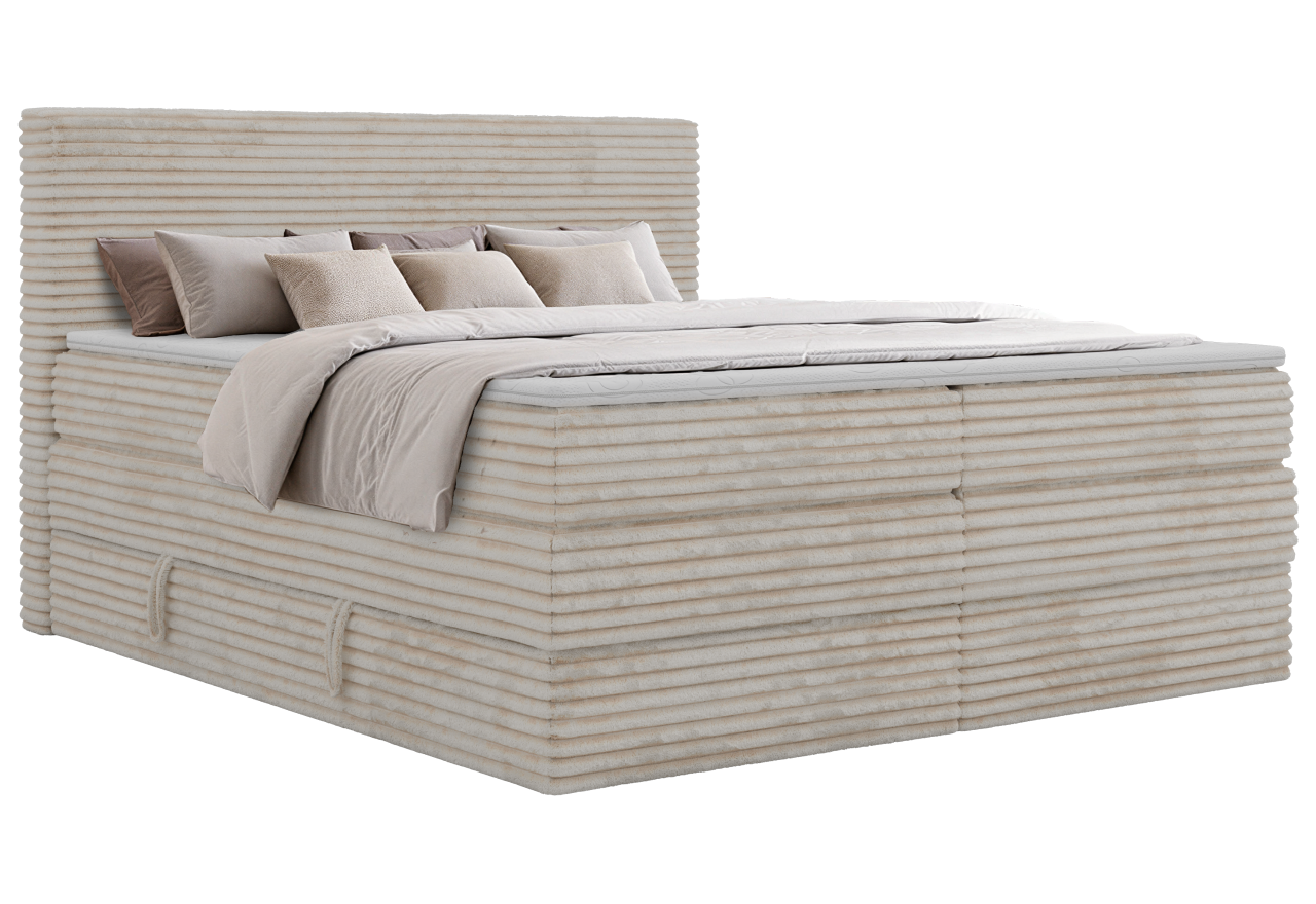 Łóżko kontynentalne TILION KING 160x200 - H3 - beżowy, sztruks - Topper Visco