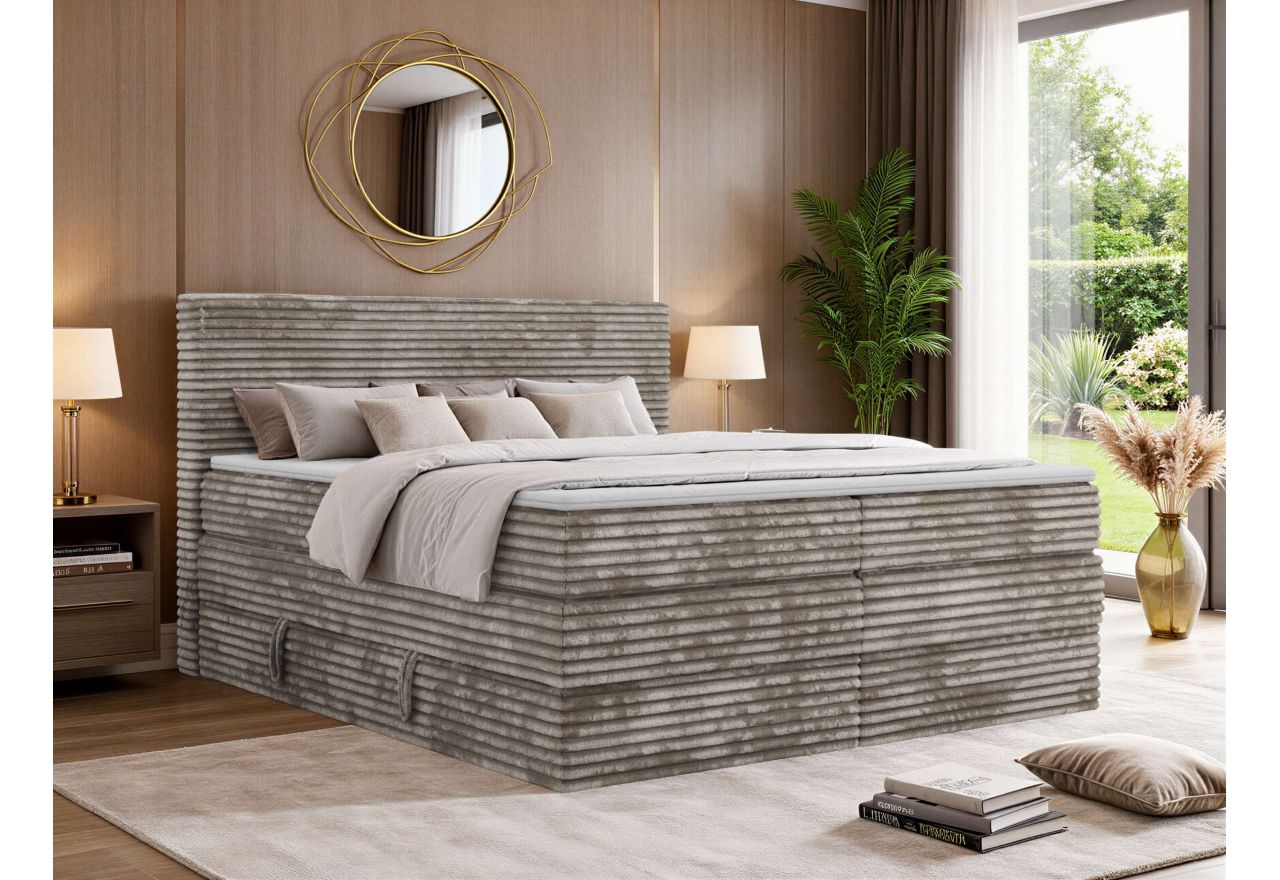 Łóżko kontynentalne TILION KING 200x200 - H4 - jasnobrązowy, sztruks - Topper Visco