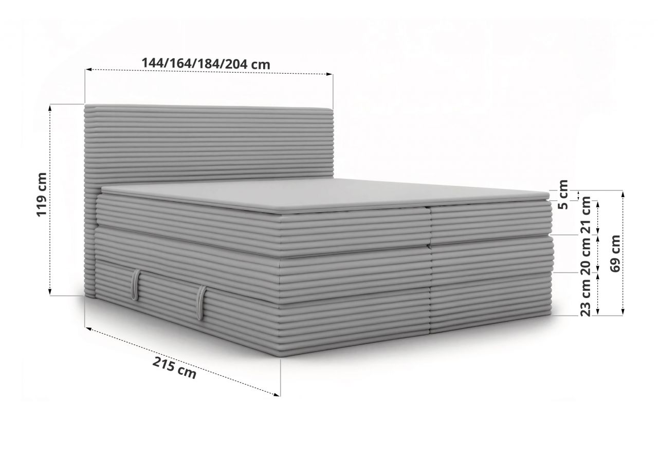 Łóżko kontynentalne TILION KING 140x200 - H4 - brązowy, sztruks - Topper Visco