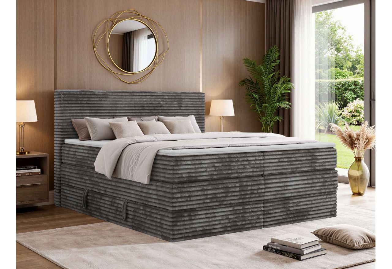 Łóżko kontynentalne TILION KING 140x200 - H4 - ciemnoszary, sztruks - Topper Visco