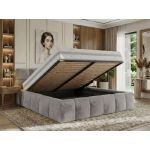 Łóżko tapicerowane NIRA CLASSIC 200x200 - materac piankowy - jasnoszary, plusz