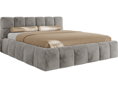 Łóżko tapicerowane NIRA CLASSIC 140x200 - materac pocket - jasnoszary, plusz