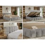 Łóżko tapicerowane NIRA CLASSIC 200x200 - materac pocket - jasnoszary, plusz