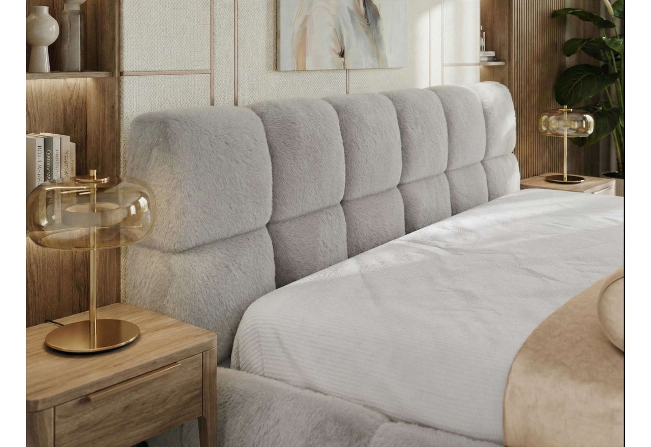 Łóżko tapicerowane NIRA CLASSIC 180x200 - materac multipocket - jasnoszary, plusz