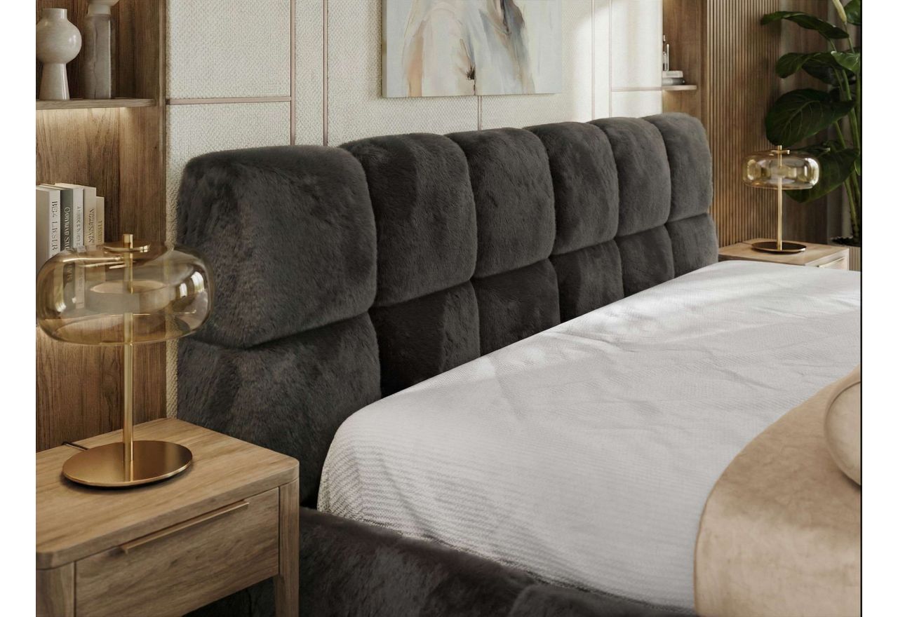 Łóżko tapicerowane NIRA CLASSIC 180x200 - materac pocket - ciemnoszary, plusz