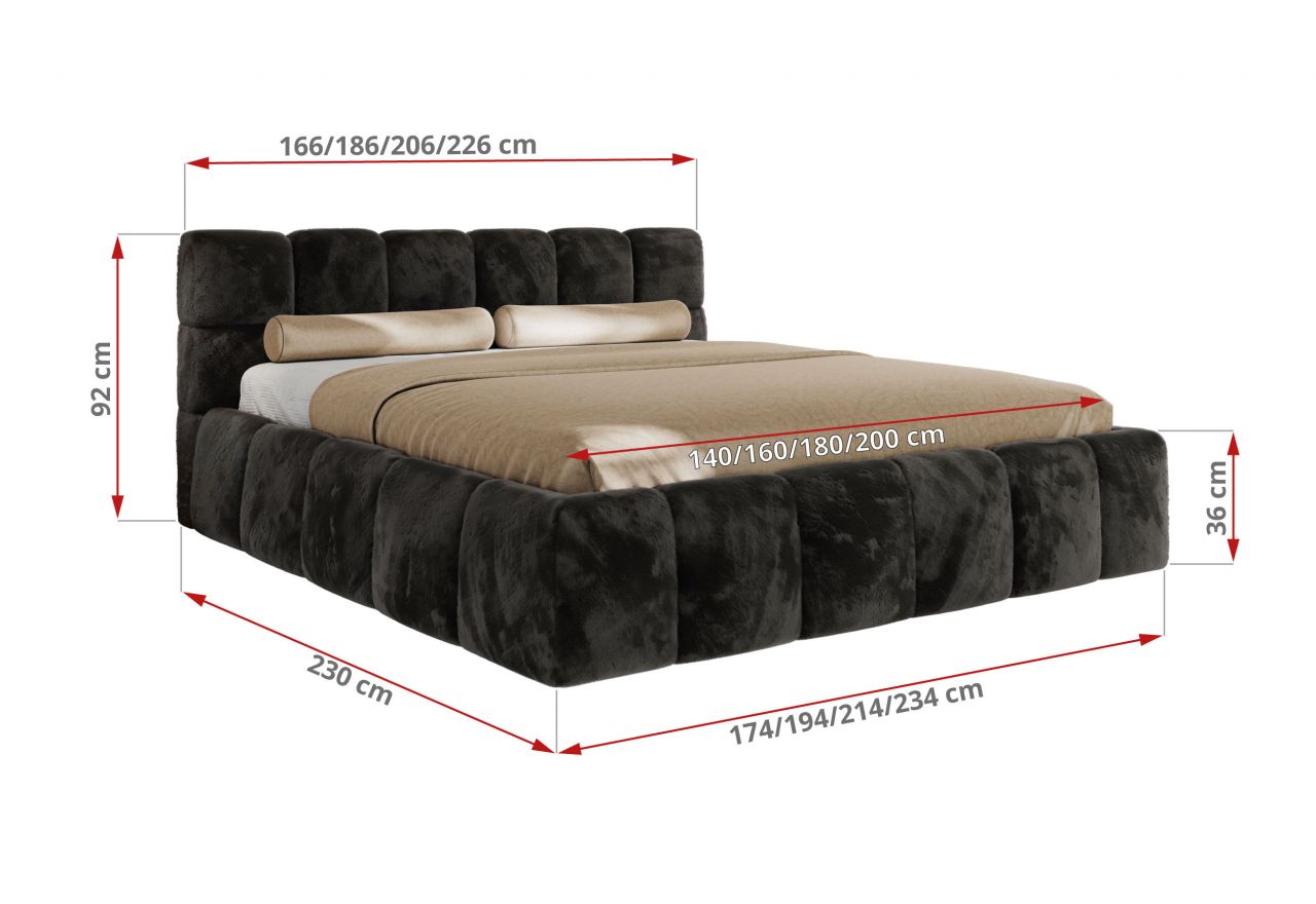 Łóżko tapicerowane NIRA CLASSIC 200x200 - materac pocket - ciemnoszary, plusz