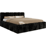 Łóżko tapicerowane NIRA CLASSIC 200x200 - materac pocket - czarny, plusz