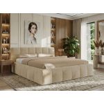Łóżko tapicerowane NIRA CLASSIC 200x200 - materac pocket - kremowy, plusz