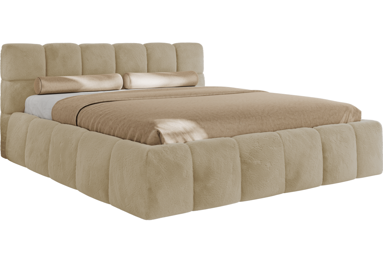 Łóżko tapicerowane NIRA CLASSIC 200x200 - materac pocket - kremowy, plusz