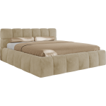 Łóżko tapicerowane NIRA CLASSIC 200x200 - materac pocket - kremowy, plusz
