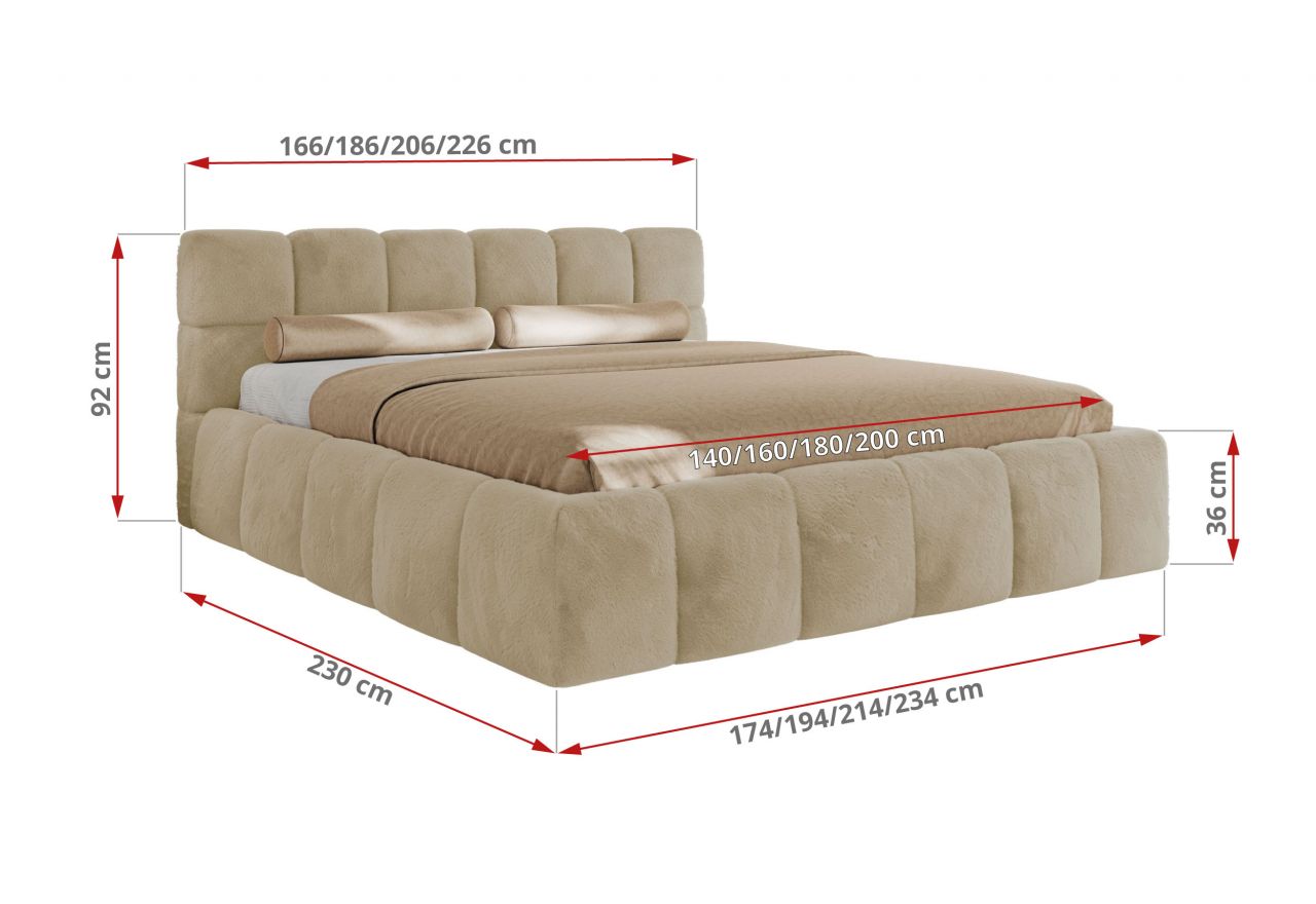 Łóżko tapicerowane NIRA CLASSIC 200x200 - materac pocket - kremowy, plusz