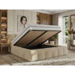 Łóżko tapicerowane NIRA CLASSIC 200x200 - materac pocket - kremowy, plusz