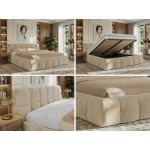 Łóżko tapicerowane NIRA CLASSIC 200x200 - materac pocket - kremowy, plusz