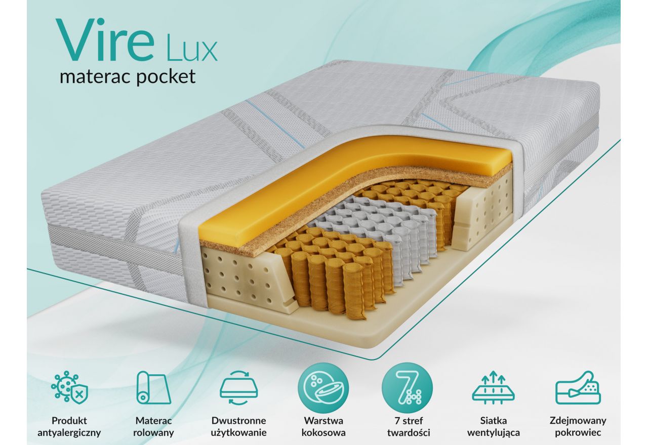 Łóżko tapicerowane NIRA CLASSIC 200x200 - materac pocket - kremowy, plusz