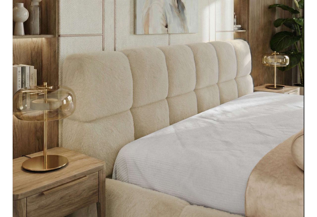 Łóżko tapicerowane NIRA CLASSIC 180x200 - materac multipocket - kremowy, plusz