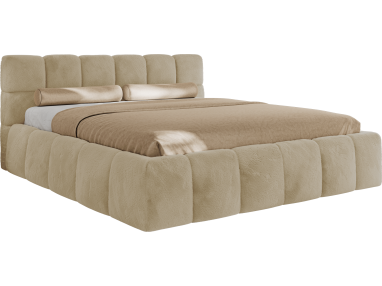 Łóżko tapicerowane NIRA CLASSIC 200x200 - materac multipocket - kremowy, plusz