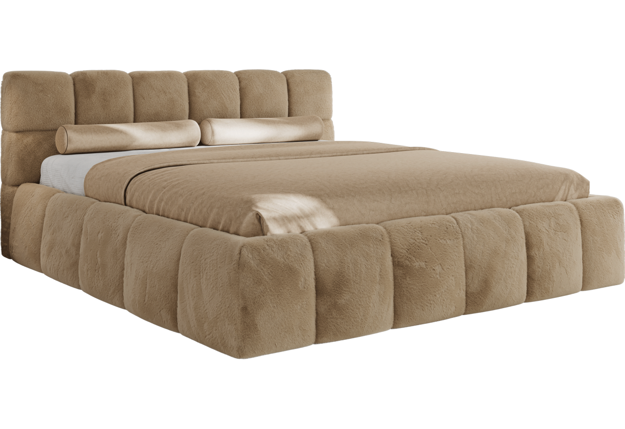 Łóżko tapicerowane NIRA CLASSIC 140x200 - materac multipocket - beżowy, plusz