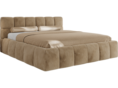 Łóżko tapicerowane NIRA CLASSIC 200x200 - materac multipocket - beżowy, plusz