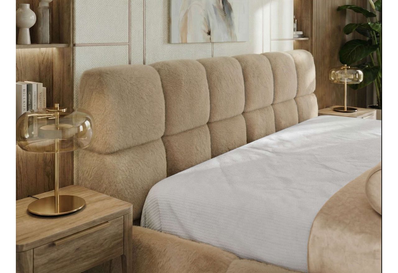 Łóżko tapicerowane NIRA CLASSIC 200x200 - materac multipocket - beżowy, plusz