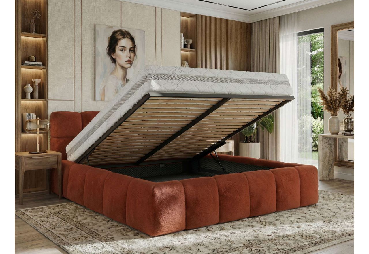 Łóżko tapicerowane NIRA CLASSIC 180x200 - pomarańczowy, plusz