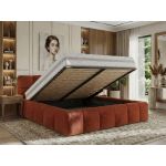 Łóżko tapicerowane NIRA CLASSIC 200x200 - materac piankowy - pomarańczowy, plusz