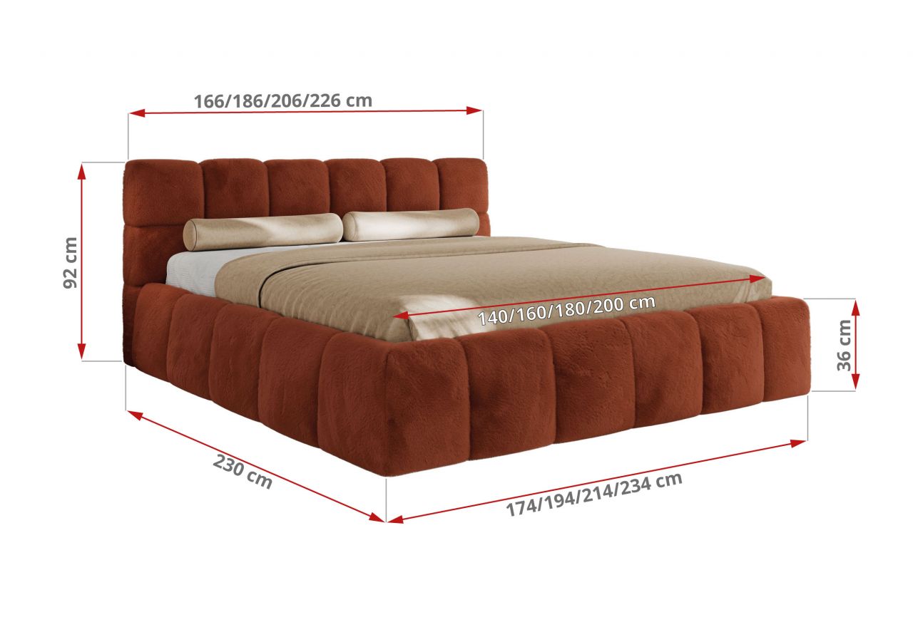 Łóżko tapicerowane NIRA CLASSIC 180x200 - materac pocket - pomarańczowy, plusz