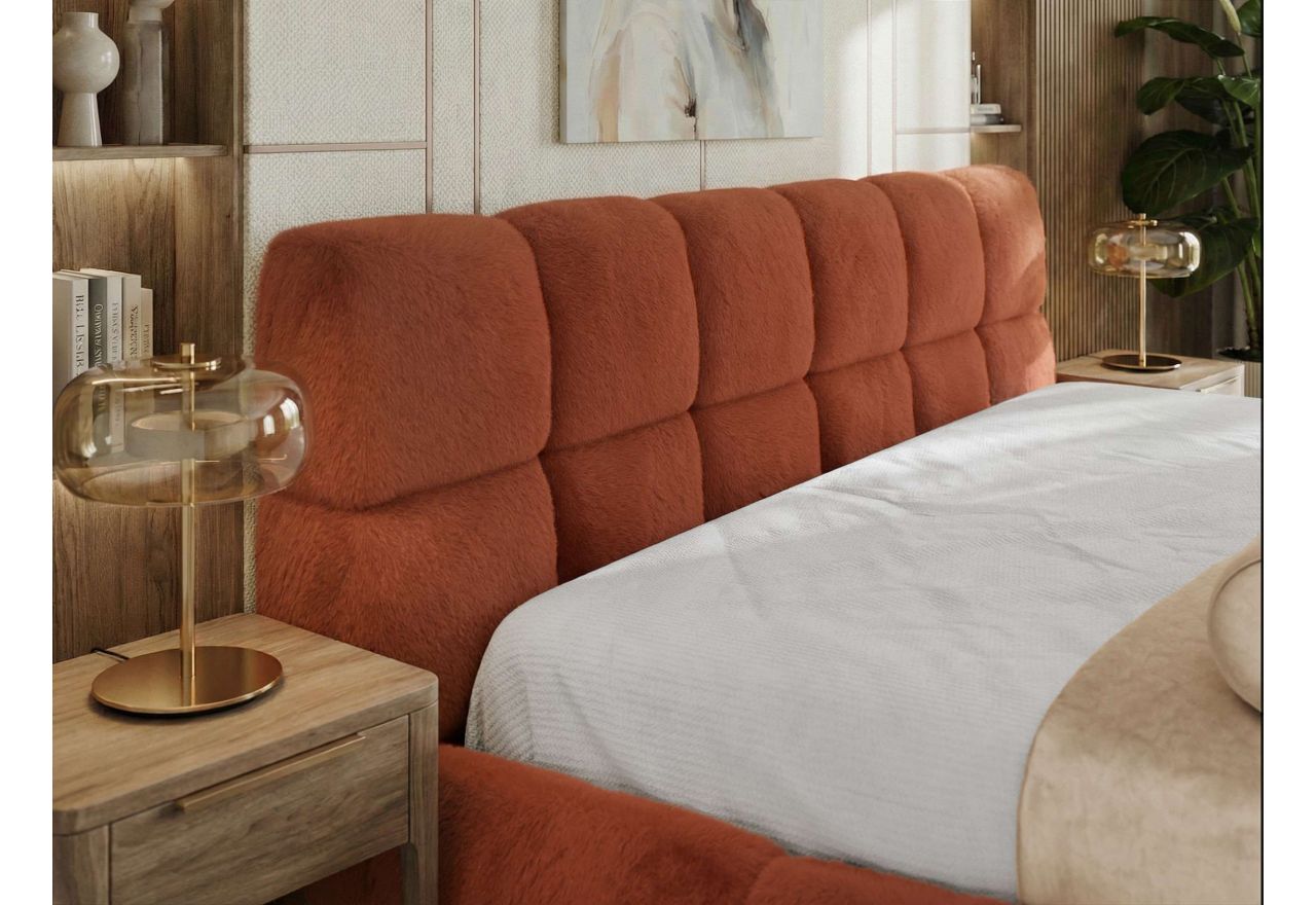 Łóżko tapicerowane NIRA CLASSIC 200x200 - materac pocket - pomarańczowy, plusz