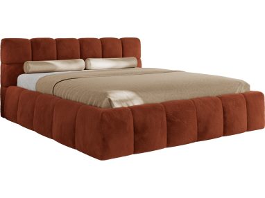 Łóżko tapicerowane NIRA CLASSIC 160x200 - materac multipocket - pomarańczowy, plusz