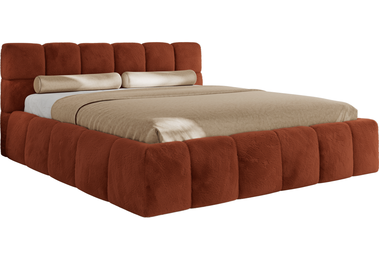 Łóżko tapicerowane NIRA CLASSIC 160x200 - materac multipocket - pomarańczowy, plusz
