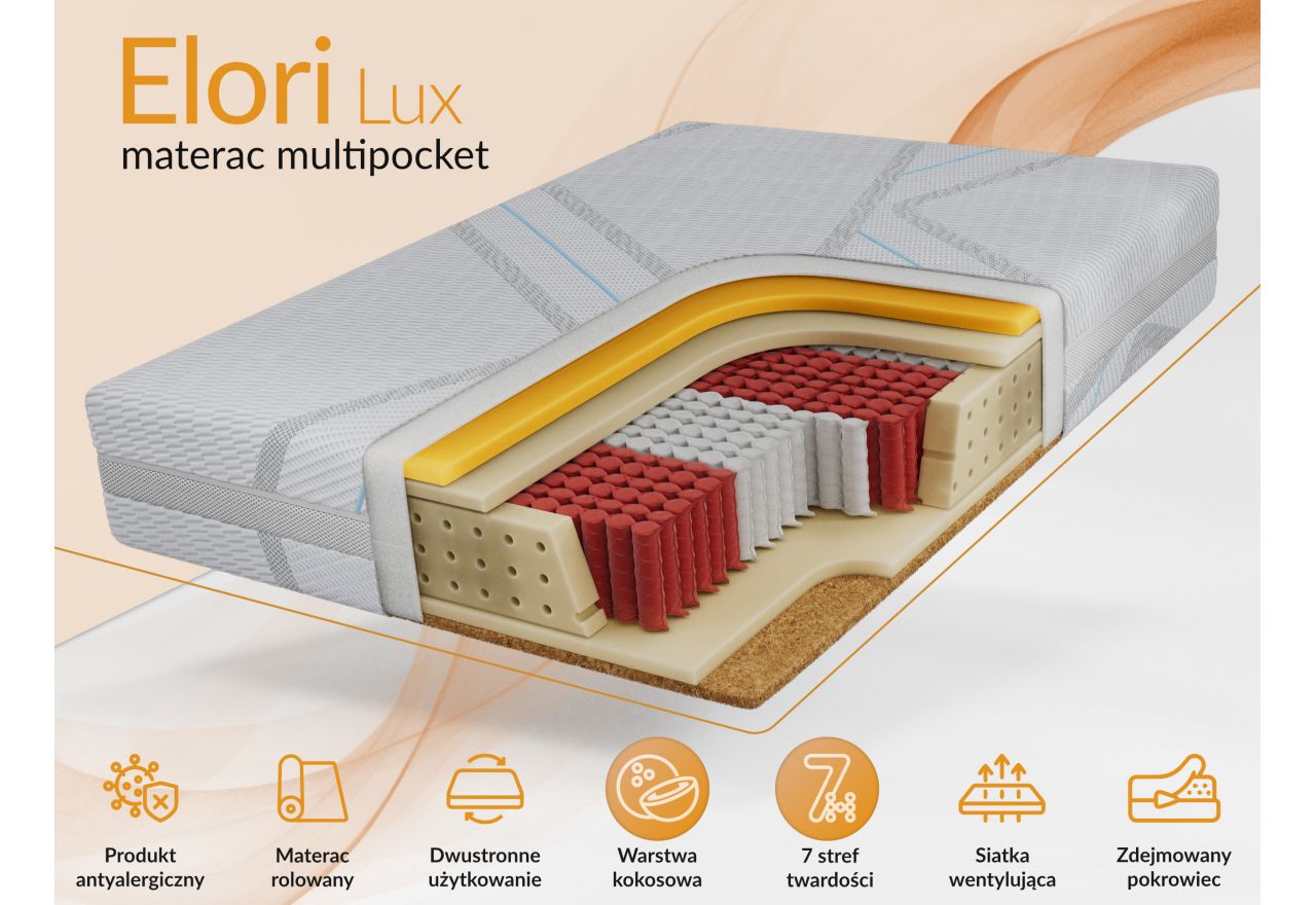 Łóżko tapicerowane NIRA CLASSIC 160x200 - materac multipocket - pomarańczowy, plusz