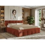 Łóżko tapicerowane NIRA CLASSIC 200x200 - materac multipocket - pomarańczowy, plusz