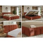 Łóżko tapicerowane NIRA CLASSIC 200x200 - materac multipocket - pomarańczowy, plusz