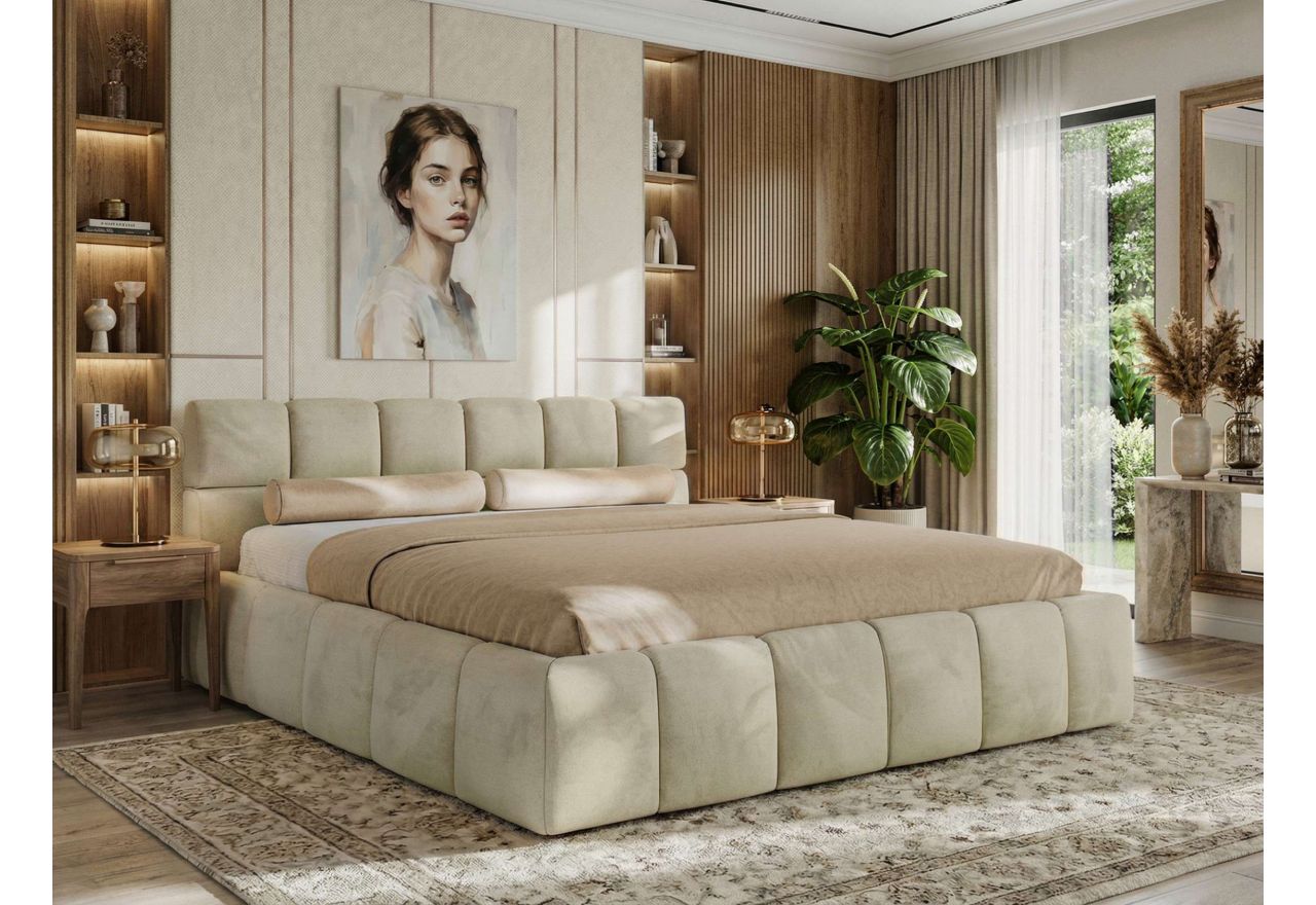 Łóżko tapicerowane NIRA CLASSIC 160x200 - beżowy, welwet