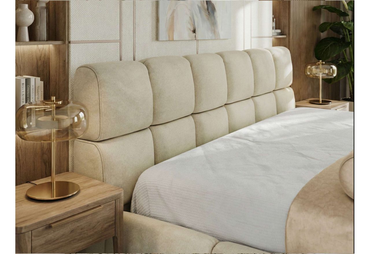 Łóżko tapicerowane NIRA CLASSIC 160x200 - materac pocket - beżowy, welwet