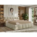 Łóżko tapicerowane NIRA CLASSIC 200x200 - materac multipocket - beżowy, welwet