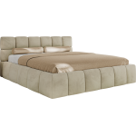 Łóżko tapicerowane NIRA CLASSIC 200x200 - materac multipocket - beżowy, welwet