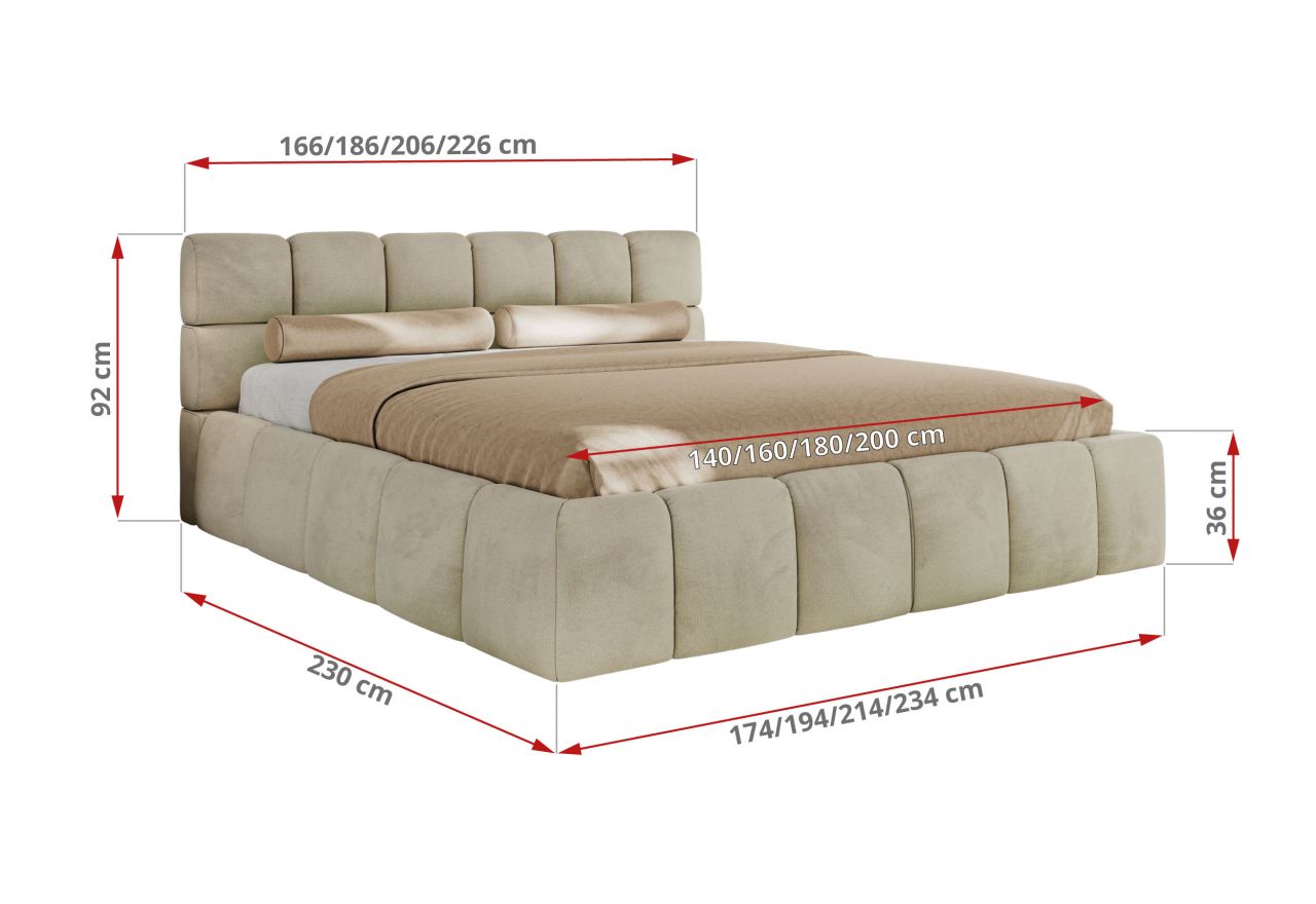 Łóżko tapicerowane NIRA CLASSIC 200x200 - materac multipocket - beżowy, welwet