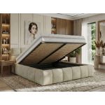 Łóżko tapicerowane NIRA CLASSIC 200x200 - materac multipocket - beżowy, welwet