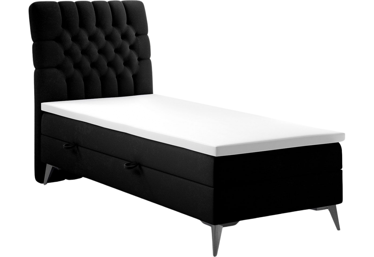 Łóżko kontynentalne z opcją pojemnika na pościel - MILEN 90x200 czarny