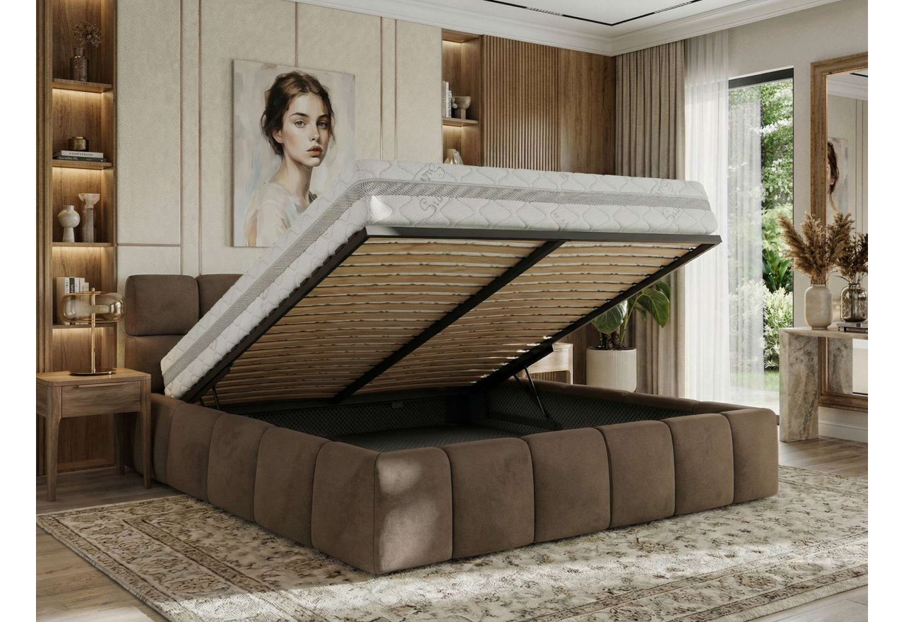 Łóżko tapicerowane NIRA CLASSIC 200x200 - brązowy, welwet