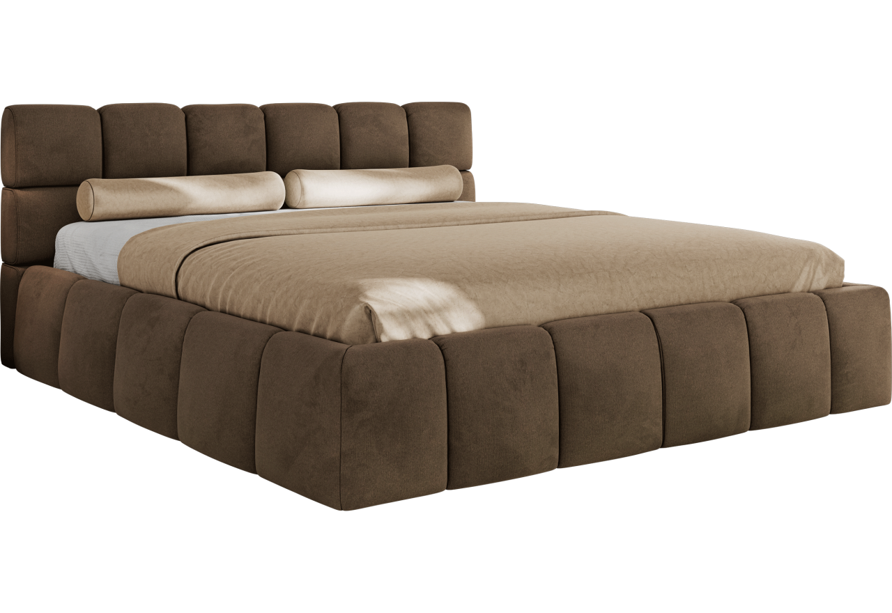 Łóżko tapicerowane NIRA CLASSIC 200x200 - materac pocket - brązowy, welwet