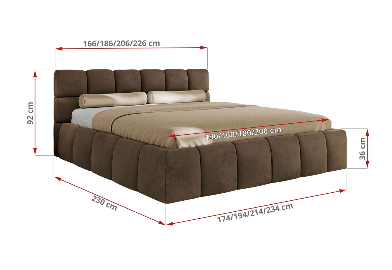 Łóżko tapicerowane NIRA CLASSIC 140x200 - materac multipocket - brązowy, welwet