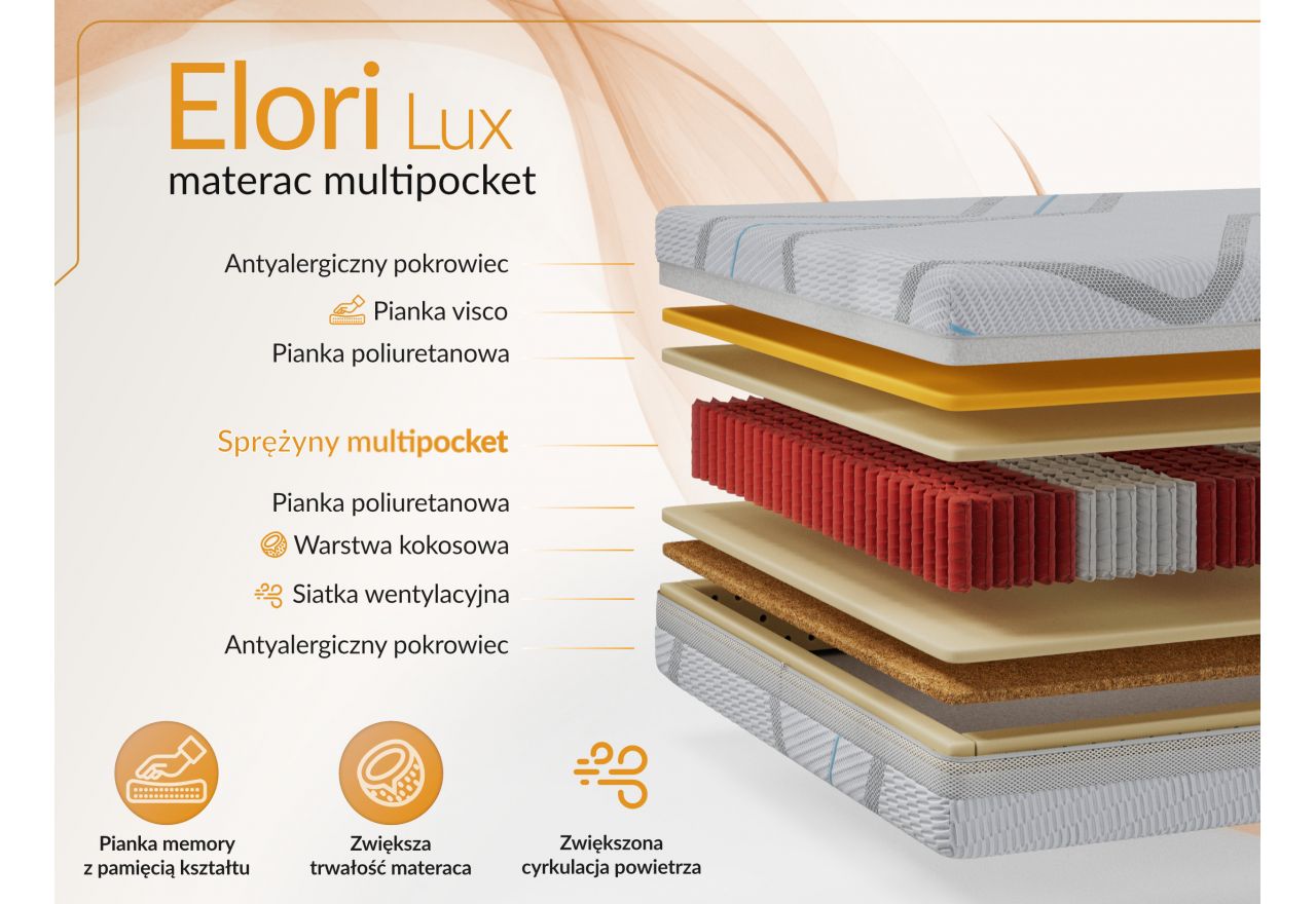 Łóżko tapicerowane NIRA CLASSIC 140x200 - materac multipocket - brązowy, welwet