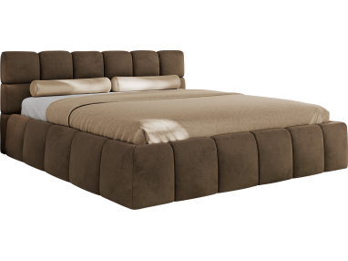 Łóżko tapicerowane NIRA CLASSIC 160x200 - materac multipocket - brązowy, welwet